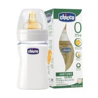 Chicco Nature Glass Γυάλινο Mπιμπερό Με Θηλή Καουτσούκ Κανονικής Ροής 0Μ+ 150ml