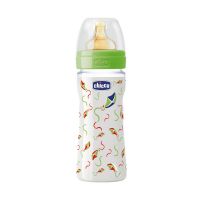 Chicco Nature Glass Γυάλινο Mπιμπερό με Θηλή Καουτσούκ Κανονικής Ροής 0m+ Kite 240 ml