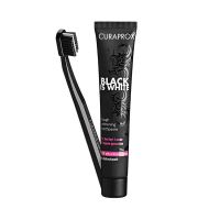 Curaprox Set Black Is White Με Λευκαντική Οδοντόκρεμα Με Ενεργό Άνθρακα & Δροσερή Γεύση Λεμόνι-Δυόσμο 90ml & Οδοντόβουρτσα