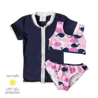 UV Sun Clothes Αντηλιακά Ρούχα UPF 50+ Σετ Μαγιό 3τμχ Μπικίνι & Ζακέτα με φερμουάρ Φάλαινες 4-5 χρονών (102-112cm)