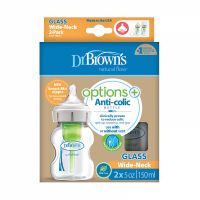 Dr. Brown's Options+ Anti-Colic (WB52700) Γυάλινο Μπιμπερό με Φαρδύ Λαιμό 0m+ 2x150ml