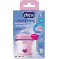 Chicco Natural Feeling Πλαστικό Μπιμπερό με Θηλή Σιλικόνης Κανονικής Ροής Ροζ 0m+ 150ml 1τμχ