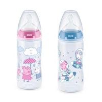 Nuk First Choice+ Peppa Pig Πλαστικό Μπιμπερό με Θηλή Σιλικόνης & Δείκτη Ελεγχου Θερμοκρασίας Μ 6-18m "Blue" 300ml