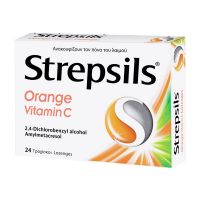 Strepsils Orange Vitamin C Παστίλιες για τον Πονόλαιμο 24 τμχ