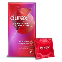 Durex Sensitive Extra Lube Εξαιρετικά Λεπτά Προφυλακτικά 6 τμχ