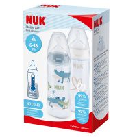 Nuk First Choice+ Bottle Twin Set με Πλαστικά Μπιμπερό με Θηλή Σιλικόνης & Δείκτη Ελέγχου Θερμοκρασίας 6-18m 2x300 ml