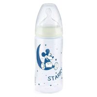 Nuk First Choice+ Mickey Night Πλαστικό Μπιμπερό με Θηλή Σιλικόνης & Δείκτη Ελέγχου Θερμοκρασίας 6-18m 300 ml