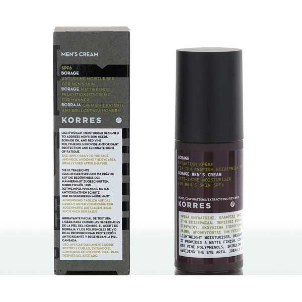 Korres Men's Cream Borage SPF6 Anti-Shine Moisturiser For Men's Skin 50ml