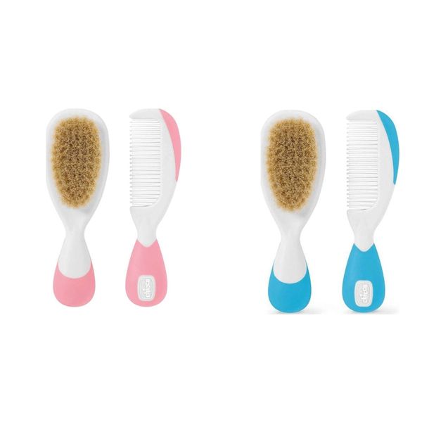 Chicco Safe Brush & Comb 0m+ 2 Pack, Pink