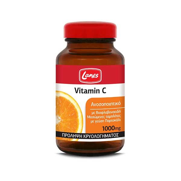 Lanes Vitamin C 1000mg με Βιοφλαβονοειδή 60 μασώμενες ταμπλέτες με γεύση Πορτοκάλι