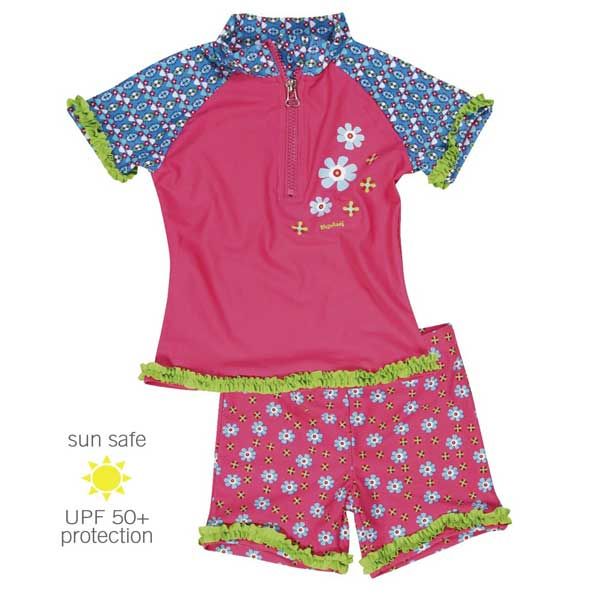 UV Sun Clothes UV Swim Set T-shirt & Shorts Pink Flowers 7-8 YRS 122-128cm