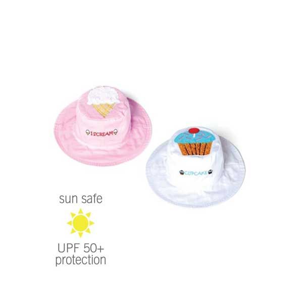 UV Sun Clothes UV Protective Reversible Kids' Hat Pink/ White - Icecream/Cupcake 6M- 2YRS