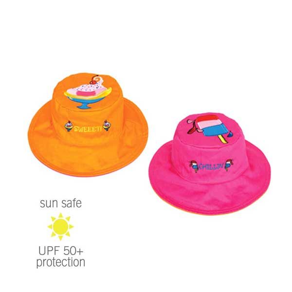 UV Sun Clothes UV Protective Reversible Kids' Hat Orange- Sundae/Pink- Popsicle 2-4YRS