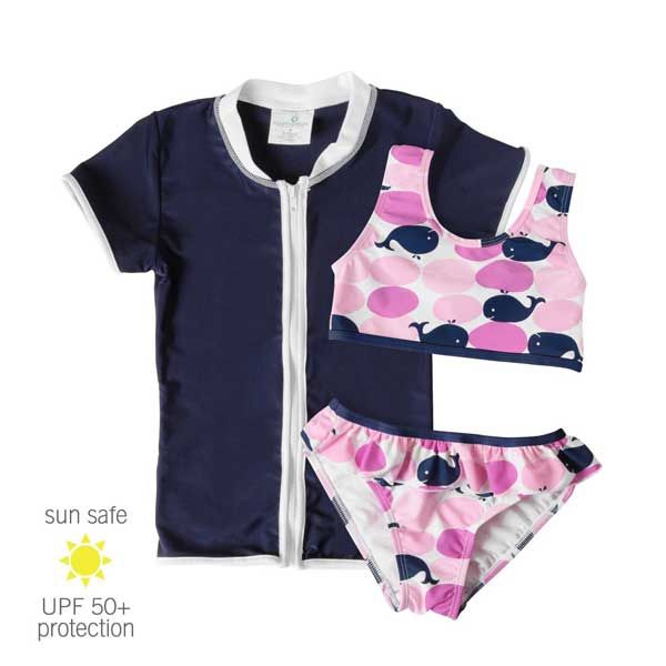 UV Sun Clothes UPF 50+ 3 Piece Set Bikini & Rash Top  Whales 4-5 years (102-112cm)