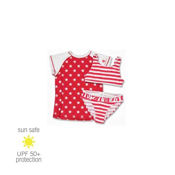 UV Sun Clothes UV 3 Piece Bikini & UV Shirt Girls Stars and Stripes11-12 years (142-149cm)