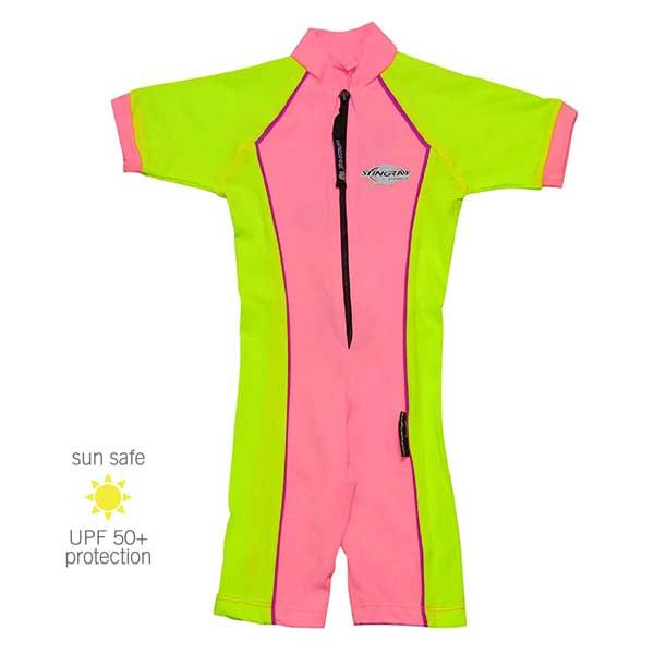 UV Sun Clothes One Piece UV Swimsuit Girl Short Sleeve & Shorts - Pink/Yellow/Violet 4-5 YRS 102-112cm