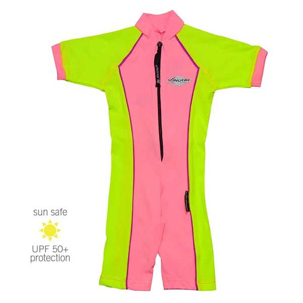 UV Sun Clothes One Piece UV Swimsuit Girl Short Sleeve & Shorts - Pink/Yellow/Violet  6-7 YRS 112-122cm