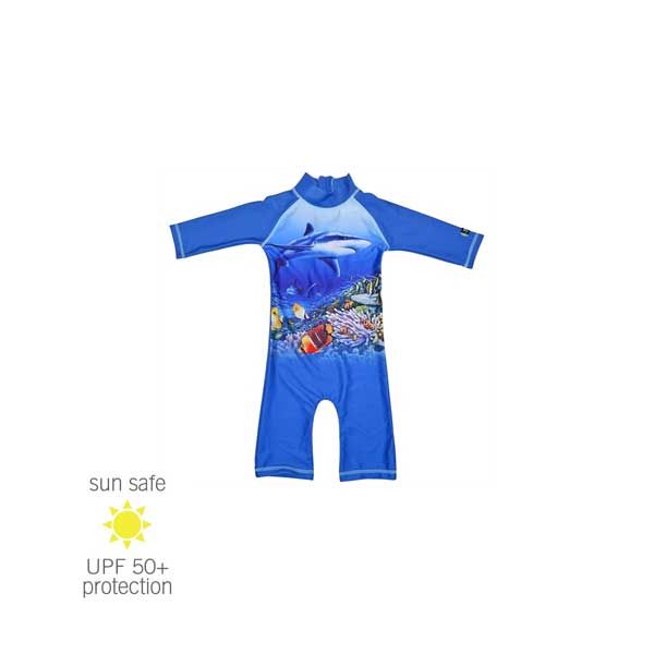 UV Sun Clothes One Piece UV Swimsuit Kids Fish/Shark Blue 3-4yrs 98-104cm