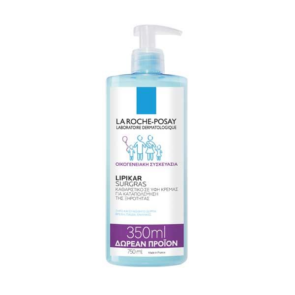 La Roche-Posay Lipikar Surgras Anti-Dryness Cream Wash 400 ml and Gift 350 ml