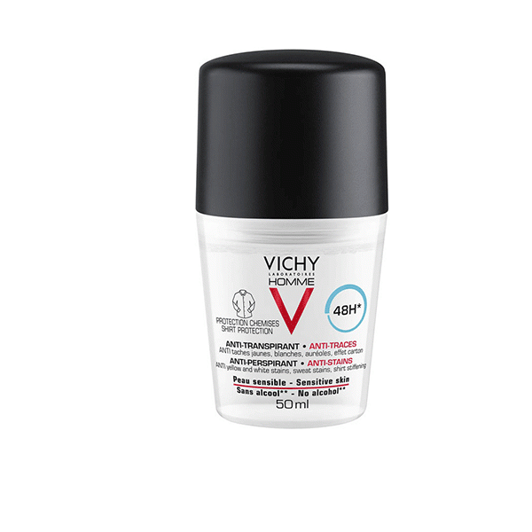 Vichy Homme Ανδρικό Αποσμητικό Roll-On Κατά Της Εφίδρωσης & Των Λεκέδων 48h Για Ευαίσθητη Επιδερμίδα 50ml