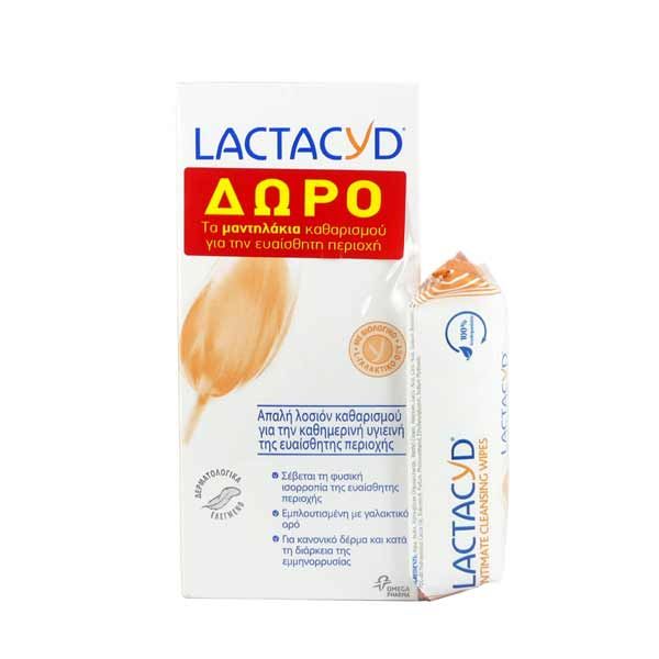 Lactacyd Set Με Απαλό Καθαριστικό Ευαίσθητης Περιοχής 300ml & Δώρο Μαντηλάκια Καθαρισμού Ευαίσθητης Περιοχής 15τμχ