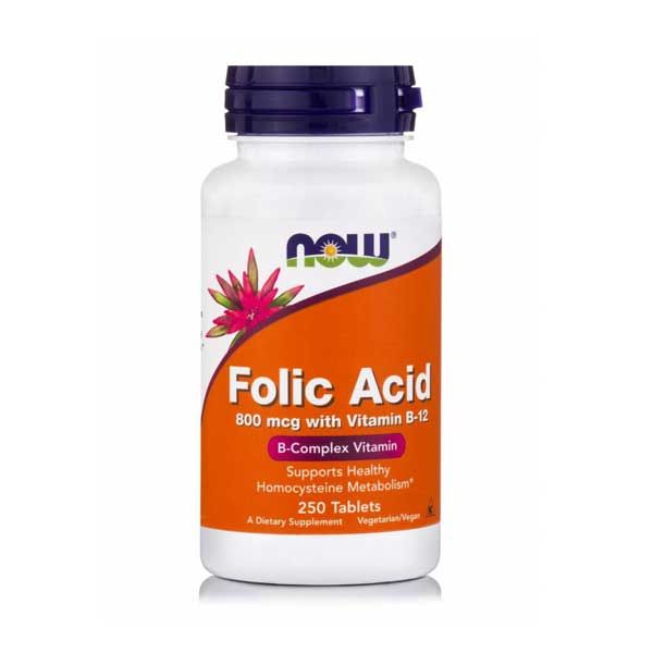 Now Folic Acid 800mcg With Vitamin B-12 250 Tablets