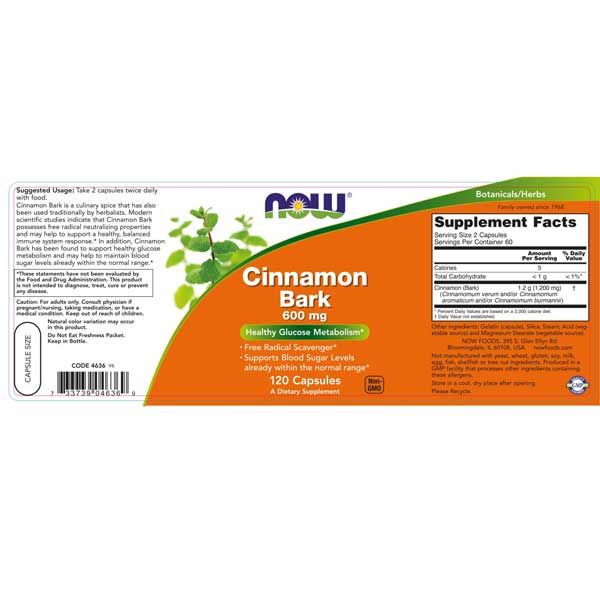 Now CinnamonBark 600mg 120 Capsules