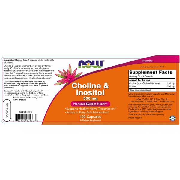 Now Choline & Inositol 500mg 100 Capsules