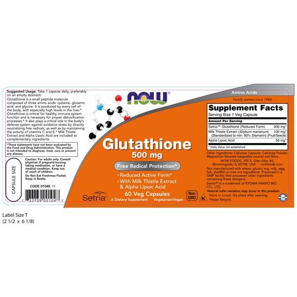 Now Glutathione 500mg 60 Veg Capsules