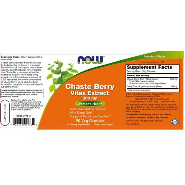 Now Chaste Berry Vitex Extract 300mg 90 Veg Capsules