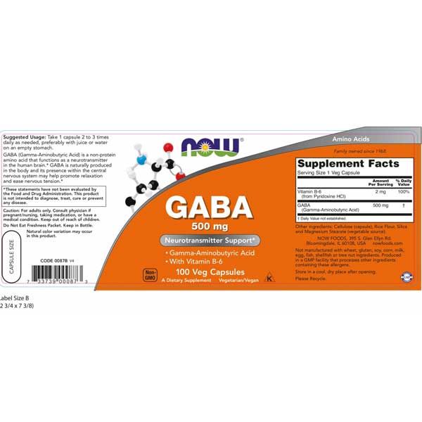 Now GABA 500mg 100 Veg Capsules