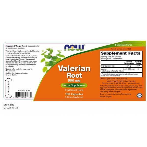 Now Valerian Root 500mg 100 Capsules