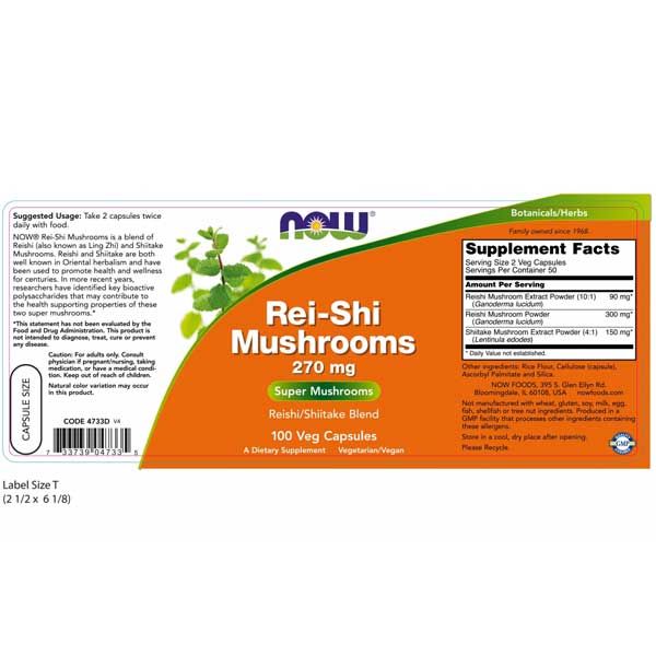 Now Rei-Shi Mushrooms 270mg 100 Veg Capsules