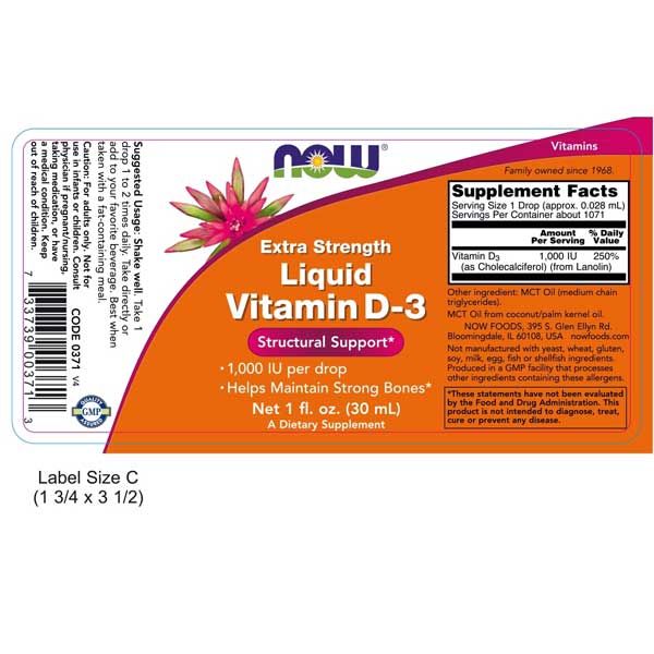 Now Extra Strength Liquid Vitamin D-3 30ml