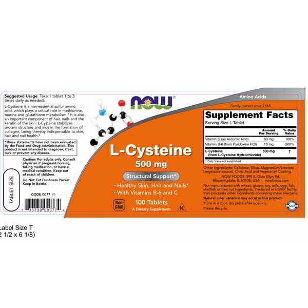 Now L-Cysteine 500mg 100 Tablets