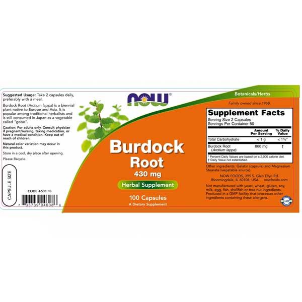 Now Burdock Root 430mg 100 Capsules