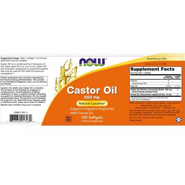 Now Castor Oil 650mg 120 Softgels
