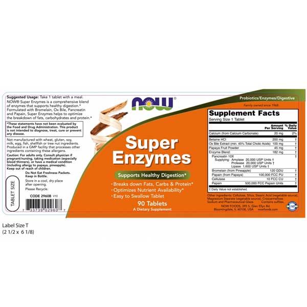 Now Super Enzymes 90 Tablets