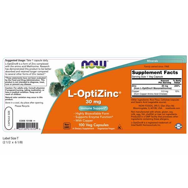 Now L-OptiZinc 30mg 100 Veg Capsules