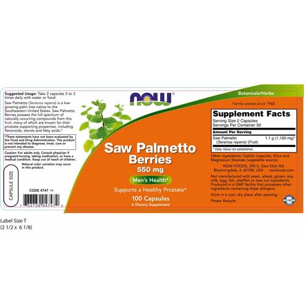 Now Saw Palmetto Berries 550mg 100 Veg Capsules