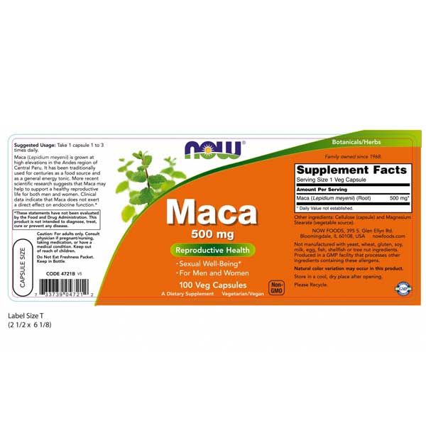 Now Maca 500mg 100 Veg Capsules