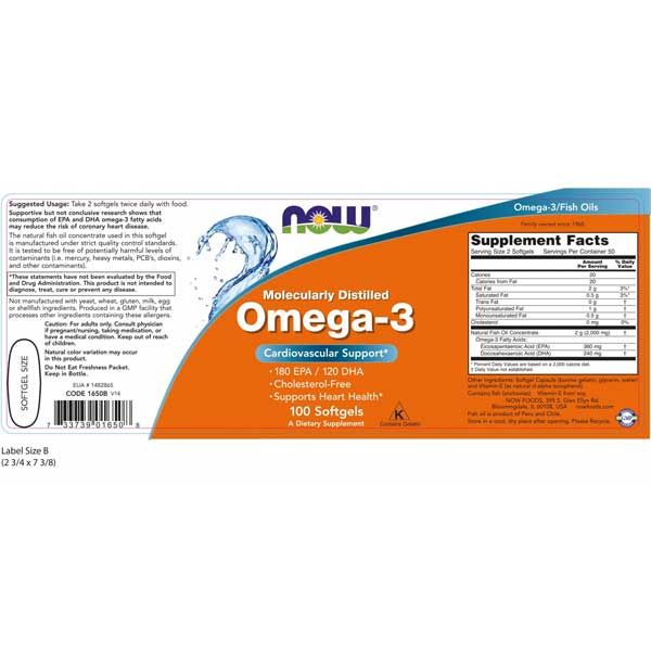 Now Molecularly Distilled Omega-3 100 Softgels