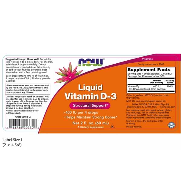 Now Liquid Vitamin D-3 400IU 60ml