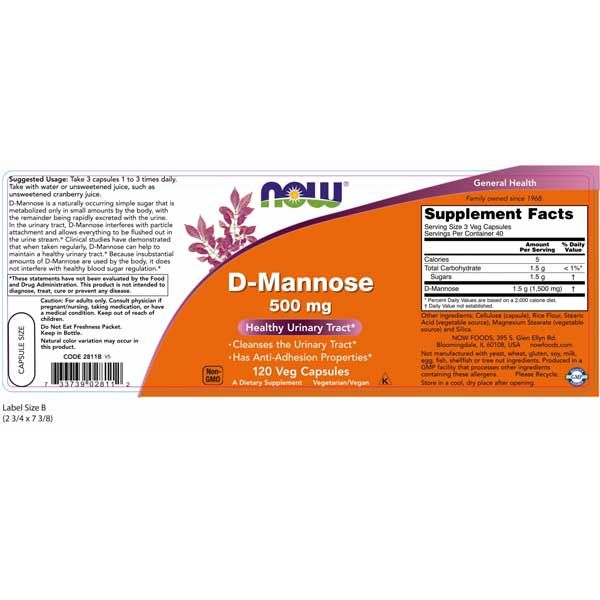 Now D-Mannose 500mg 120 Veg Capsules