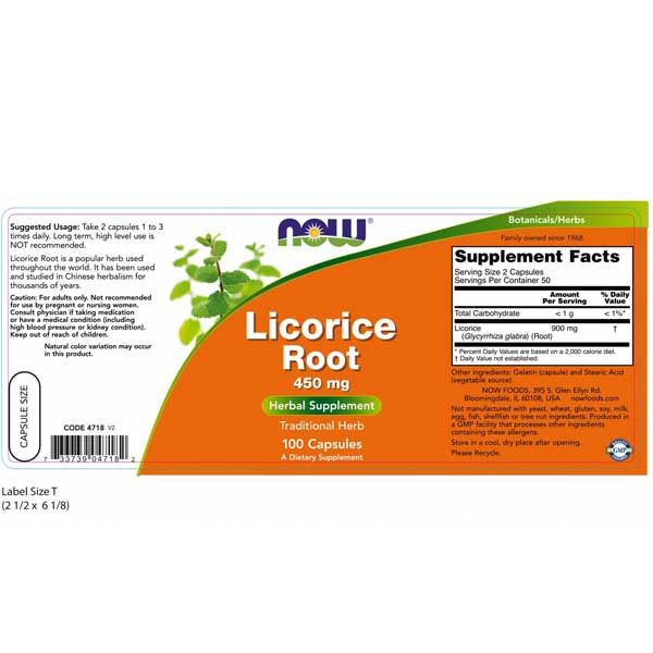Now Licorice Root 450mg 100 Capsules
