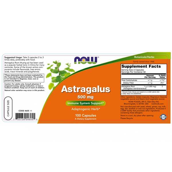 Now Foods Astragalous 500mg 100 Capsules