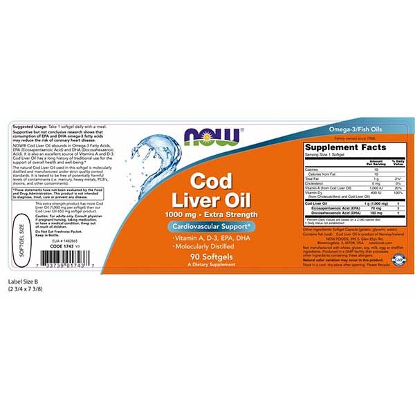 Now Cod Liver Oil 1000mg Extra Strength 90 Softgels