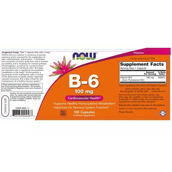 Now Foods B-6 100mg 100 Capsules