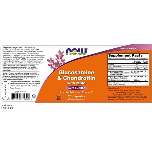 Now Glucosamine & Chondroitin With MSM 90 Capsules