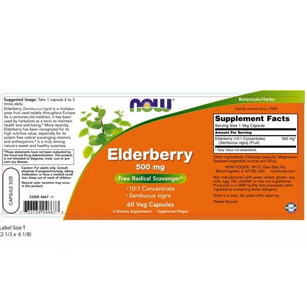 Now Elderberry 500mg 60 Veg Capsules
